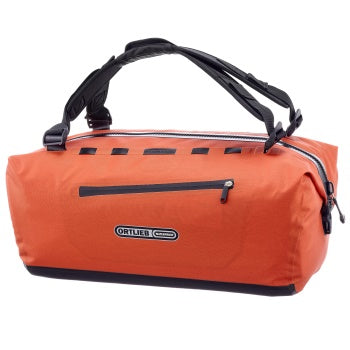 Orangefarbene ORTLIEB-Duffle Lite Tasche mit Tragegriffen und wasserdichtem Reißverschluss